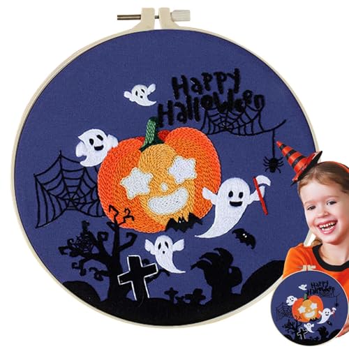 Dmuzsoih Halloween-Nadelspitzen,Halloween-Nadelspitzen-Sets - Anfänger-Nadelspitzenset mit Halloween-Muster - Gotisches Stickset, Anfänger-Set mit Halloween-Muster, Nadelspitzen-Set für Erwachsene zum von Dmuzsoih