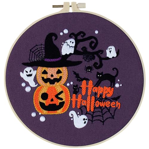 Dmuzsoih Halloween-Stickerei,Halloween-Nadelspitze - Anfänger-Nadelspitzenset mit Halloween-Muster - Gotisches Stickset, Anfänger-Set mit Halloween-Muster, Nadelspitzen-Set für Erwachsene zum von Dmuzsoih