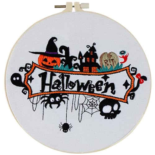 Dmuzsoih Halloween-Stickerei,Halloween-Nadelspitze | Stickrahmen, Nadeln, Fäden-Set - Gotisches Stickset, Anfänger-Set mit Halloween-Muster, Nadelspitzen-Set für Erwachsene zum Selbermachen von Dmuzsoih