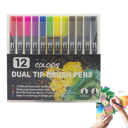 Dmuzsoih Künstler-Marker-Set | Malstifte-Set, Doppelspitze für Erwachsene, feine und Pinsel-Doppelspitzen-Marker, Stifte zum Schreiben, Beschriften, Cartooning von Dmuzsoih