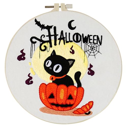 Dmuzsoih Stickset Halloween,Halloween-Stickerei | Stickrahmen, Nadeln, Fäden-Set - Gotisches Stickset, Anfänger-Set mit Halloween-Muster, Nadelspitzen-Set für Erwachsene zum Selbermachen von Dmuzsoih