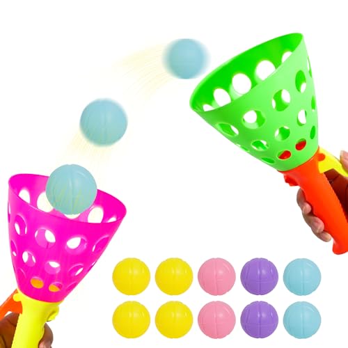 Dncvb 12Pcs Fangballspiel Kinder, Outdoor Spiele für Kinder Catch Ball Set mit 2 Startkörben und 10 Bällen, Spiel für Kinder Fangball-Spiel für Jungen Mädchen, Party, Garten, Innen und Außen von Dncvb