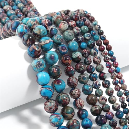 1 Strang Perlen, Steinperlen, bunte Steinperlen, runde Form, Perlen für Schmuck, DIY, blau, rot, lila, 6 mm, APX, 60 Stück von Dninmim