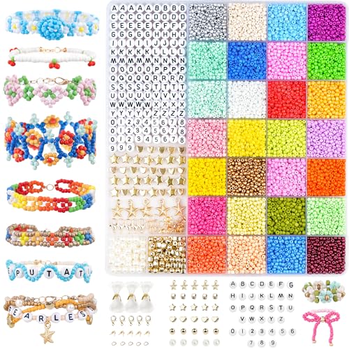 DoDoBeads Armband Making Kit, 10000 Pcs 3mm Glas Seed Beads für Schmuck machen - Freundschaft Armband Kit mit Brief Perlen, Perlen, DIY Kunsthandwerk für Erwachsene von DoDoBeads