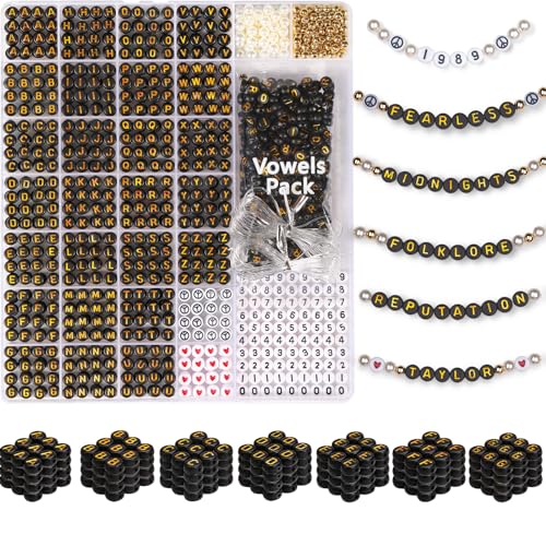 DoDoBeads Black Letter Beads Kit - 1650Pcs Acrylic 4x7mm Round Alphabet Beads A-Z with Spacer Beads and Extra Vowels & Number Beads - Ideal for Bracelets, Necklaces, Friendship Bracelet Kits von DoDoBeads