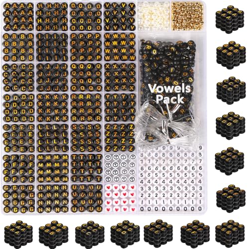 DoDoBeads Black Letter Beads Kit - 1650Pcs Acrylic 4x7mm Round Alphabet Beads A-Z with Spacer Beads and Extra Vowels & Number Beads - Ideal for Bracelets, Necklaces, Friendship Bracelet Kits von DoDoBeads