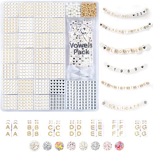 DoDoBeads Letter Beads Kit - 1270Pcs Acrylic 6x6mm Square Alphabet Beads A-Z with Spacer Beads, and Extra Vowels & Number Beads - Ideal for Bracelets, Necklaces, Friendship Bracelet Kits von DoDoBeads