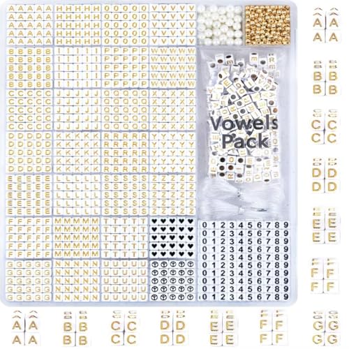 DoDoBeads Letter Beads Kit - 1270Pcs Acrylic 6x6mm Square Alphabet Beads A-Z with Spacer Beads, and Extra Vowels & Number Beads - Ideal for Bracelets, Necklaces, Friendship Bracelet Kits von DoDoBeads