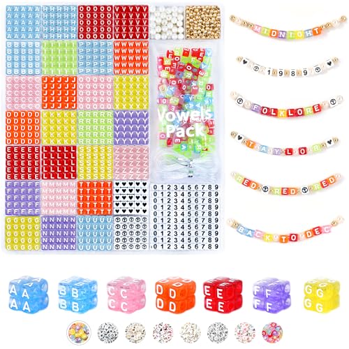 DoDoBeads Letter Beads Kit - 1270Pcs Acrylic 6x6mm Square Alphabet Beads A-Z with Spacer Beads, and Extra Vowels & Number Beads - Ideal for Bracelets, Necklaces, Friendship Bracelet Kits von DoDoBeads