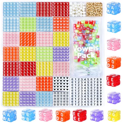 DoDoBeads Letter Beads Kit - 1270Pcs Acrylic 6x6mm Square Alphabet Beads A-Z with Spacer Beads, and Extra Vowels & Number Beads - Ideal for Bracelets, Necklaces, Friendship Bracelet Kits von DoDoBeads