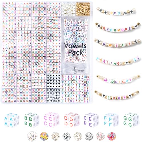 DoDoBeads Letter Beads Kit - 1270Pcs Acrylic 6x6mm Square Alphabet Beads A-Z with Spacer Beads, and Extra Vowels & Number Beads - Ideal for Bracelets, Necklaces, Friendship Bracelet Kits von DoDoBeads