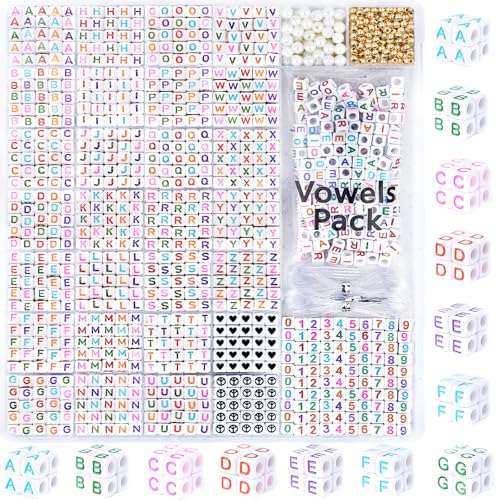 DoDoBeads Letter Beads Kit - 1270Pcs Acrylic 6x6mm Square Alphabet Beads A-Z with Spacer Beads, and Extra Vowels & Number Beads - Ideal for Bracelets, Necklaces, Friendship Bracelet Kits von DoDoBeads