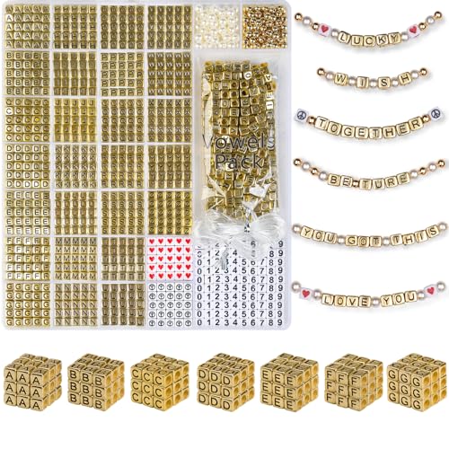 DoDoBeads Letter Beads Kit - 1270Pcs Acrylic 6x6mm Square Alphabet Beads A-Z with Spacer Beads, and Extra Vowels & Number Beads - Ideal for Bracelets, Necklaces von DoDoBeads