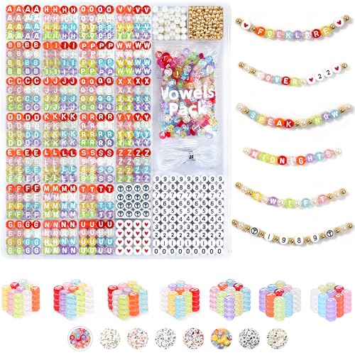 DoDoBeads Letter Beads Kit - 1650Pcs Acrylic 4x7mm Round Alphabet Beads A-Z with Spacer Beads, and Extra Vowels & Number Beads - Ideal for Bracelets, Necklaces, Friendship Bracelet Kits von DoDoBeads