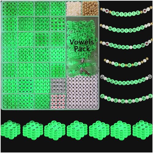 DoDoBeads Letter Beads Kit - Glow in the Dark Beads, 1650Pcs Acrylic 4x7mm Round Alphabet Beads A-Z with Spacer Beads and Extra Vowels & Number Beads - Ideal for Bracelets von DoDoBeads