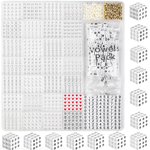 DoDoBeads Silver Letter Beads Kit - 1270Pcs Acrylic 6x6mm Square Alphabet Beads A-Z with Spacer Beads, and Extra Vowels & Number Beads - Ideal for Bracelets, Necklaces, Friendship Bracelet Kits von DoDoBeads