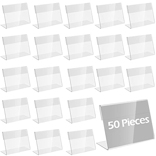 Doafoce 50Pcs Vertikal Acryl Etikettenhalter(6 * 4,3 cm) Tischaufsteller Mini Schild Display Preisschilder Aufsteller Waren Zeichen Display Halter für Supermarkt/Werbeaktionen Restaurants/Shop von Doafoce