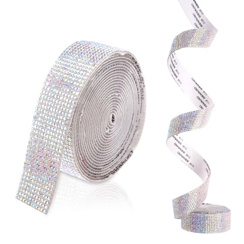 Doafoce 3 Yards Selbstklebende Kristall Strass Diamant Band DIY Dekoration Aufkleber Strassband mit 2mm Strasssteinen, für Auto Handwerk Hochzeit Dekoration (AB Bunt, 12 Row Strass) von Doafoce