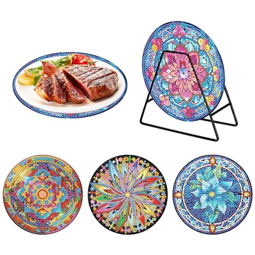 Doafoce 4 Stück Diamond Painting Untersetzer mit Halter, 5D Diamond Painting, Diamant-Malsets, DIY Mandala Untersetzer für Anfänger Erwachsene & Kinder (15 × 15cm) von Doafoce