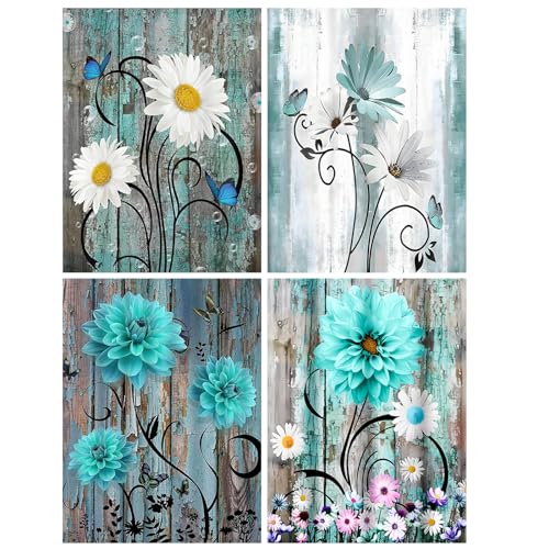 Doafoce 4Pack Diamond Painting Kits 5D Diamond Painting Bilder Erwachsene Blumen 30x40cm DIY 5D Diamond Painting Kits for Adults Kids Beginners Kreuzstich Bilder Home Wand Dekor von Doafoce