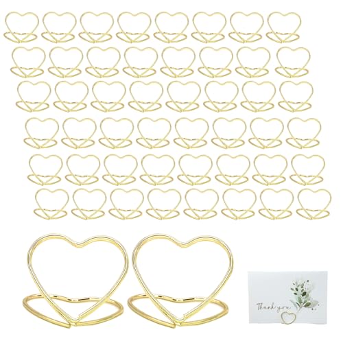 Doafoce 50 Stück Tischkartenhalter, Fotohalter Herz, Menükartenhalter, Kartenhalter Hochzeit, Tischkartenständer aus Metall Kleine Größe Tischkartenhalter, für Hochzeit, Party, Büro (Gold) von Doafoce