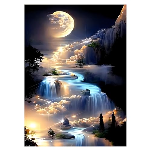 Doafoce Diamond Painting Erwachsene Kinder 5D Landschaft Vollmond leuchtender Wasserfall Diamont Painting Bilder Diamant Painting Bastelset für Home Wand Decor (30x40cm) von Doafoce