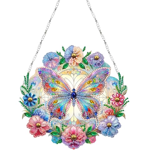 Doafoce Diamond Painting Girlande Diamond Painting Schmetterling Deko Türkranz Diamond Painting Schmetterling Anhänger mit Kette, Wandbehang Kits für Fenster Wand Und Eingang Decor von Doafoce