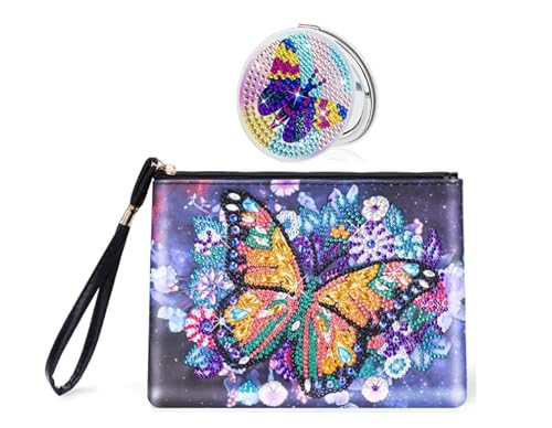 Doafoce Diamond Painting Kinder, Bastelset Mädchen 6 7 8 9 10 Jahre, Diamant Malerei Kosmetiktasche mit Diamond Painting Taschenspiegel, für Frauen Mädchen Makeup Geschenk von Doafoce