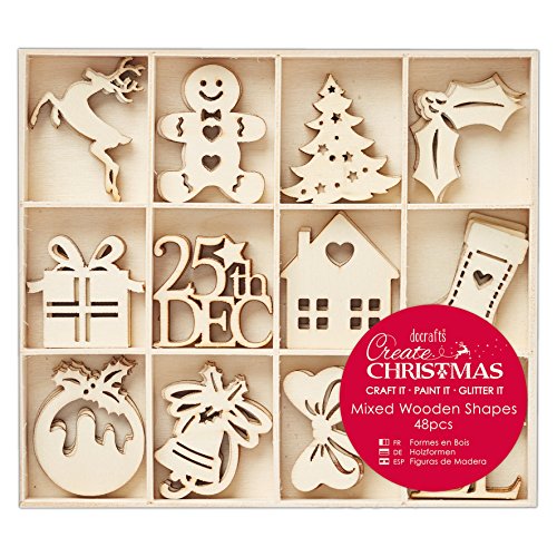 Docrafts Create Christmas Gemischte Formen aus Holz, Natur, 48 Stück von Docrafts