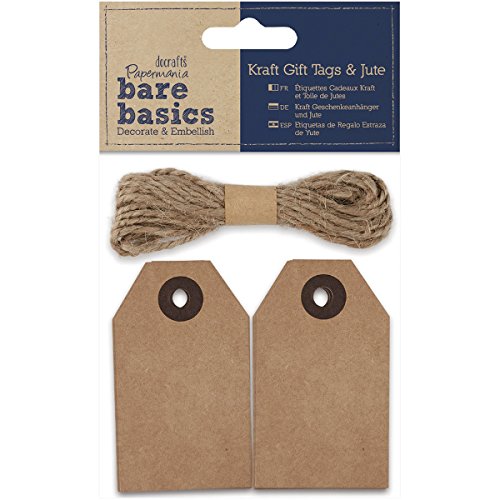 docrafts Papermania Bare Basics Kraftanhänger und Jute, Karton, Geschenk, 7,6 x 4,4 cm von Docrafts