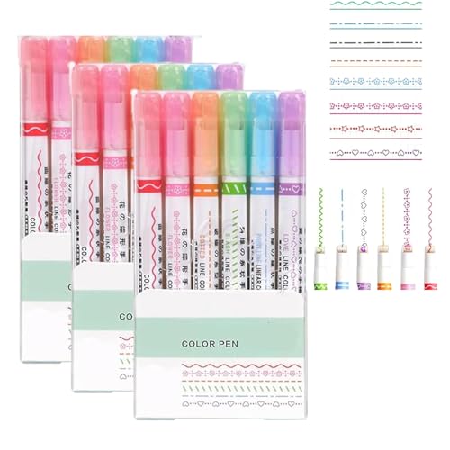 Gracegrip Magicborder Stift, Gracegrip Magic Border Stifte, Gracegrip Border Stifte, Border Design Textmarker, Kurve Textmarker Set, Kurve Stifte Textmarker Marker für Kunstschule (3Box) von Doduiu