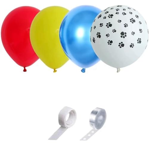 Doengdfo Luftballon-Girlanden-Set mit Hundepfoten-Aufdruck, Rot, Gelb, Metallic-Blau, Latex-Ballon für Partys, Langlebig von Doengdfo