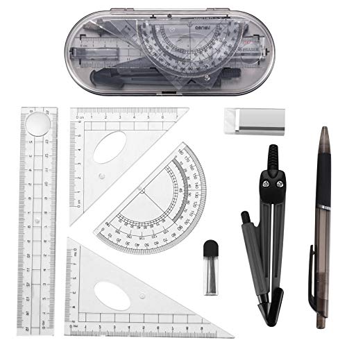 8-teiliges Mathematik-Set, Geometrie-Winkelmesser und Kompass-Set, Lern-, Zeichen- und Messwerkzeug-Set mit Linealen, Kompass, Bleistiftmine, Radiergummi, Lehrer, Schule von Does not apply