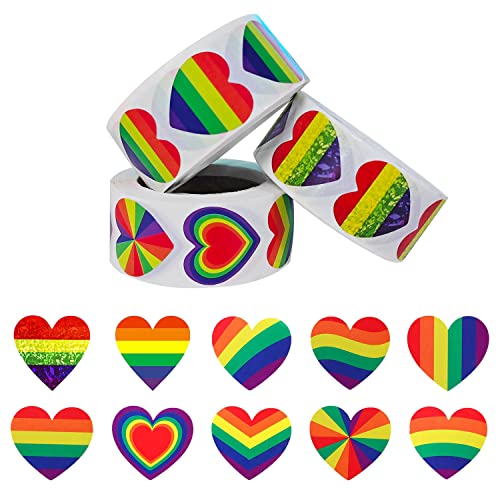 Regenbogen Aufkleber Regenbogen Sticker Pride Sticker 1500 Stück Aufkleber Herz Rainbow Selbstklebende Pride Aufkleber 25mm Feiern Farbkodierung Heart Sticker für Hochzeiten Scrapbooking Geschenke von Dog's Booty