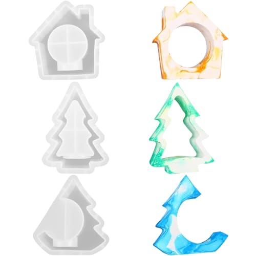 3 Stück Silikon Gießform Kerzenhalter - Weihnachtsbaum Teelichthalter Kerzenformen | Tealights Candle Holder Silicone Molds | Silikon Kerzenhalter Form Für Kerzenständer Heimdekoration von Doiyislem