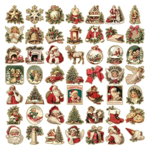 50/100 Stück Aufkleber Weihnachten - Niedlicher Sticker Weihnachten, Weihnachtsmann Schneemann Rentier | Selbstklebende Weihnachtsdeko Geschenk Aufkleber | Für Kinder Christmas Geschenk Wasserdicht von Doiyislem