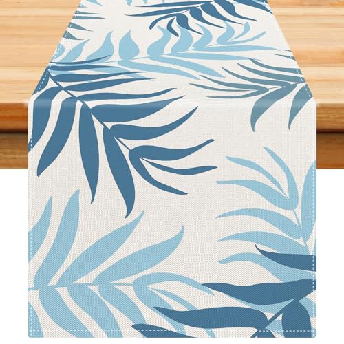 Tischläufer Blau Tischläufer Modern Wohnzimmer Tischläufer Hellblau Blätter Tischläufer Polyester Tischläufer Klein Esstisch Dekoration für Bauernhaus Esstisch Esszimmer Tabletop Dekor 40x140cm von Dokeleen