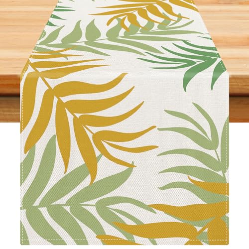 Tischläufer Gelb Tischläufer Grün Blätter Tischläufer Modern Tischläufer Frühling Modern Tischläufer Polyester Tischläufer Klein Tischläufer Sommer Table Runner für Urlaub Party Picknick 40x140cm von Dokeleen