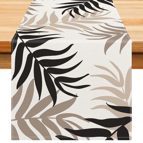 Tischläufer Modern Polyester Tischläufer Braun Blätter Tischläufer Modern Esszimmer Tischläufer Schwarz Rechteckiger Dekorativer Tischläufer für Drinnen und Draußen Küche Esstisch Picknick 40x140cm von Dokeleen