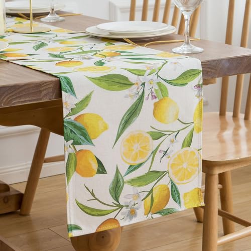 Tischläufer Modern Tischläufer Sommer Tischläufer Gelb Zitrone Pflanzen Tischdeko Tischläufer Polyester Bauernhaus Tischplatte für drinnen und draußen Urlaub Party Wohnzimmer Dekor 40 x 140 cm von Dokeleen