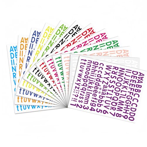 Dokeno 12 Blatt Bögen Buchstaben Aufkleber Bunt Buchstaben Sticker 1512pcs Vinyl Wetterfest Aufkleber Selbstklebende Zahlen Aufkleber Buchstaben Sticker Aufkleber Buchstaben+Nummer von Dokeno