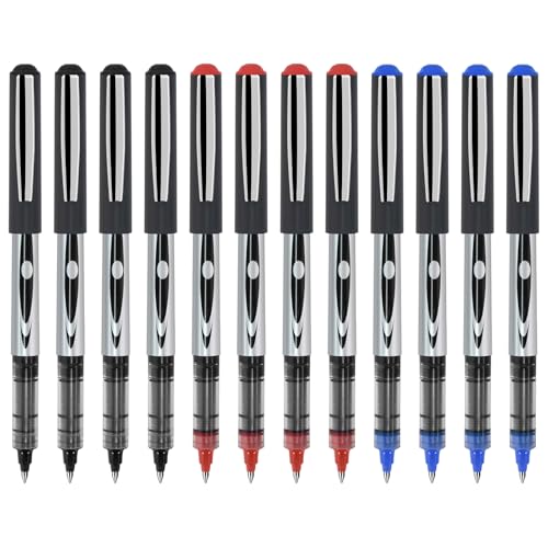 Dokeno 12 Stück Gel Kugelschreiber (4 Schwarz + 4 Blau + 4 Rot), 0,5mm Gelstifte, Schnell Trocknend Gel Pen, Tintenroller Stifte, Schreibt Reibungslos Gelschreiber, für Schulsachen Schreiben Geschäft von Dokeno