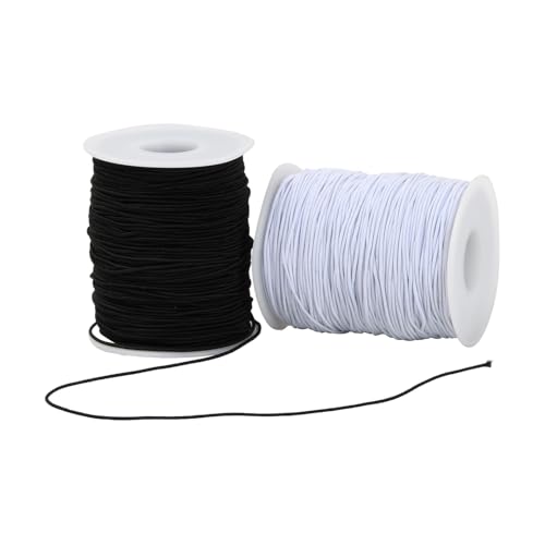 Dokeno 2 Rollen Elastisch Faden, 1mmx100m Schwarz Weiß Gummiband für Armbändern Gummikordel Stretch Fabric Crafting Beading Cord Faden für Armbändern Halsketten Schmuck Herstellung und DIY von Dokeno