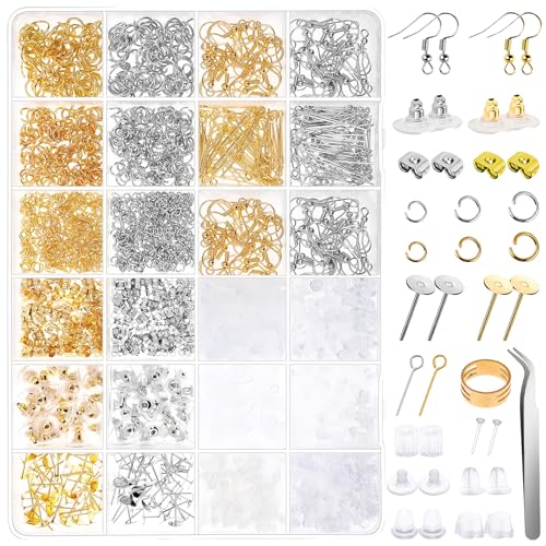 Dokeno 2290 Stück Ohrring Reparatur Set, DIY Schmuckherstellung Set Ohrring Machen Kit Schmuck Basteln Zubehör mit Ohrhaken Sprung Ringe Ohrstopper Ohrstecker Schmuck Creation Kit von Dokeno