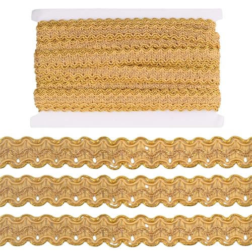 Dokeno 24 m Metallische Gewebte Flechtborte Woven Trim, 15 mm Metallic Gewebte Borte Glänzender Gewebter Zopfbesatz Gold Dekorative Stoffband für Vorhangpolster Heimdekoration Handwerk von Dokeno