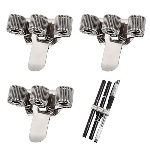 Dokeno 3 Stück Stifthalter Clips, Dreilöcher-Stifthalter aus Metall, Metall-Stifthalter mit 3 Löchern und Taschen-Clip für Ärzte, Krankenschwestern, Notizbuch, Uniform von Dokeno