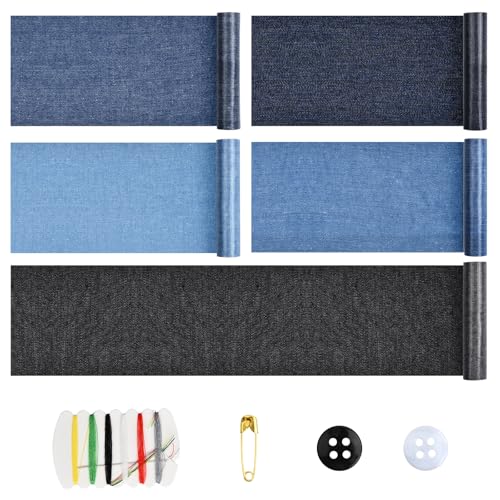 Dokeno 5 Stück Jeans Flicken zum Aufbügeln, 51cm x 8cm Bügelflicken Denim Jeans Flicken Selbstklebend Jeans Flicken Bügeln für die Reparatur von Innerhalb Jeans und Kleidung von Dokeno