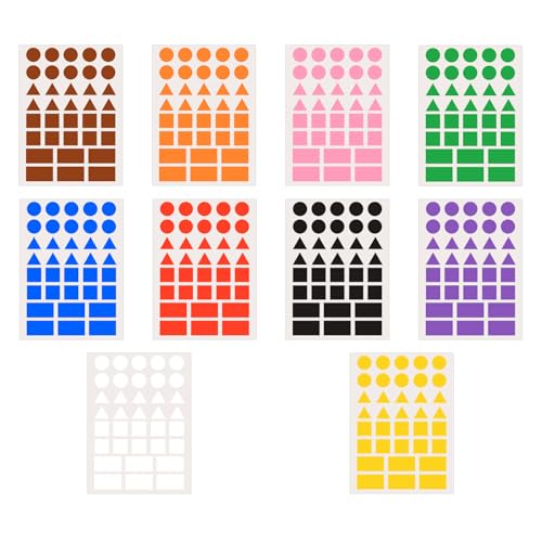 Dokeno 50 Blätter Bunte Aufkleber 10 Farben Geometrisch Dreieck Kreis Quadrat Runde Aufkleber 1800 Stück Etiketten Selbstklebend für Kinder Schüler Klassenzimmer Büro von Dokeno