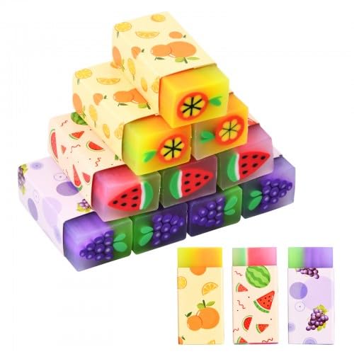 Dokeno Aesthetic Radiergummi Set, 12 Stück Fruchtgeschmack Radiergummis, Coole Sachen für Teenager Mädchen, Radiergummi Bunt und Weich für Kinder Schulbedarf Schreibwaren von Dokeno