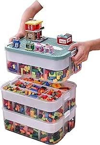 Dokeno Aufbewahrungsbox mit Deckel Kinder, 3 Stufen Bausteine Stapelboxen, Spielzeugkiste Kinderzimmer, Kinderstaubox, Trennbare Kunststoffbox Transparent, Sortierboxen Kleinteile, Craft Veranstalter von Dokeno